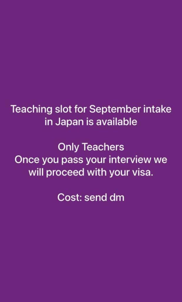 Japan Teaching Visa — September Intake flyer